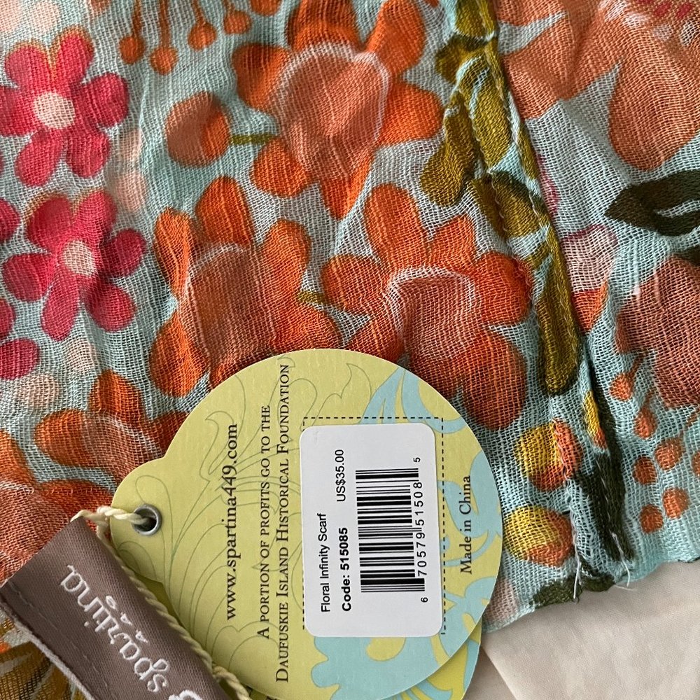 Spartina 449 Floral Infinity Scarf, beautiful colors of Turquoise and Corals. NW